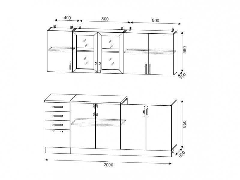 Схема кухонного гарнитура 2850 на 4500